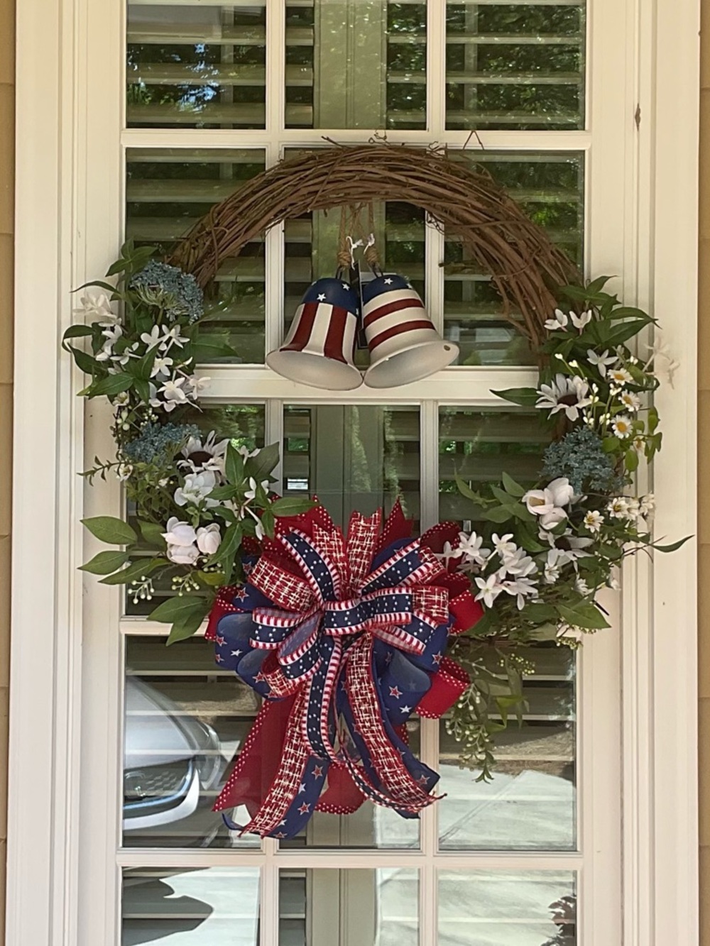 Patriotic Grapevine Holiday Wreath with Red, White & Blue Accents